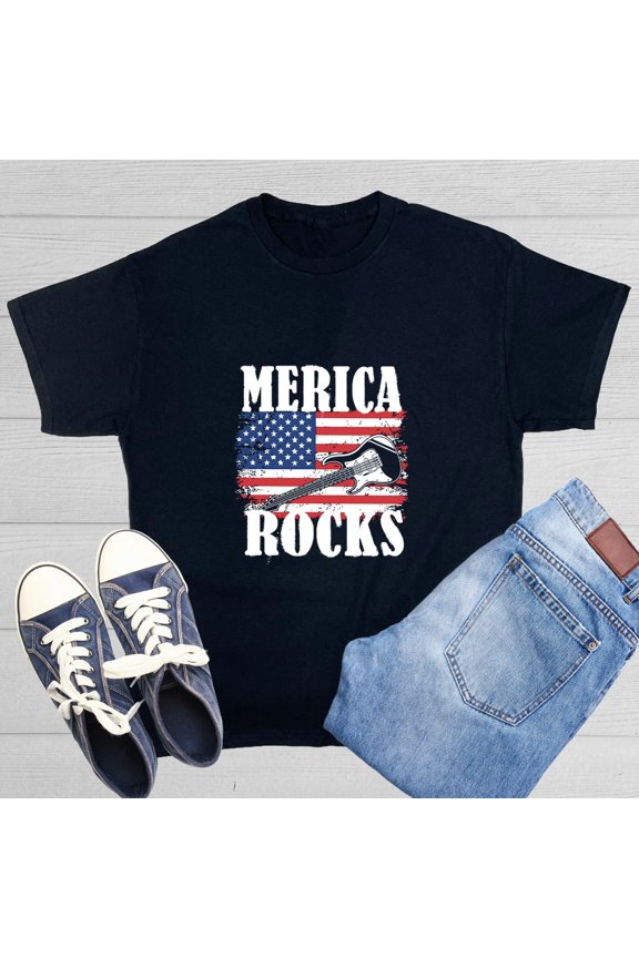 Men Merica Rocks American Graphic T-Shirt