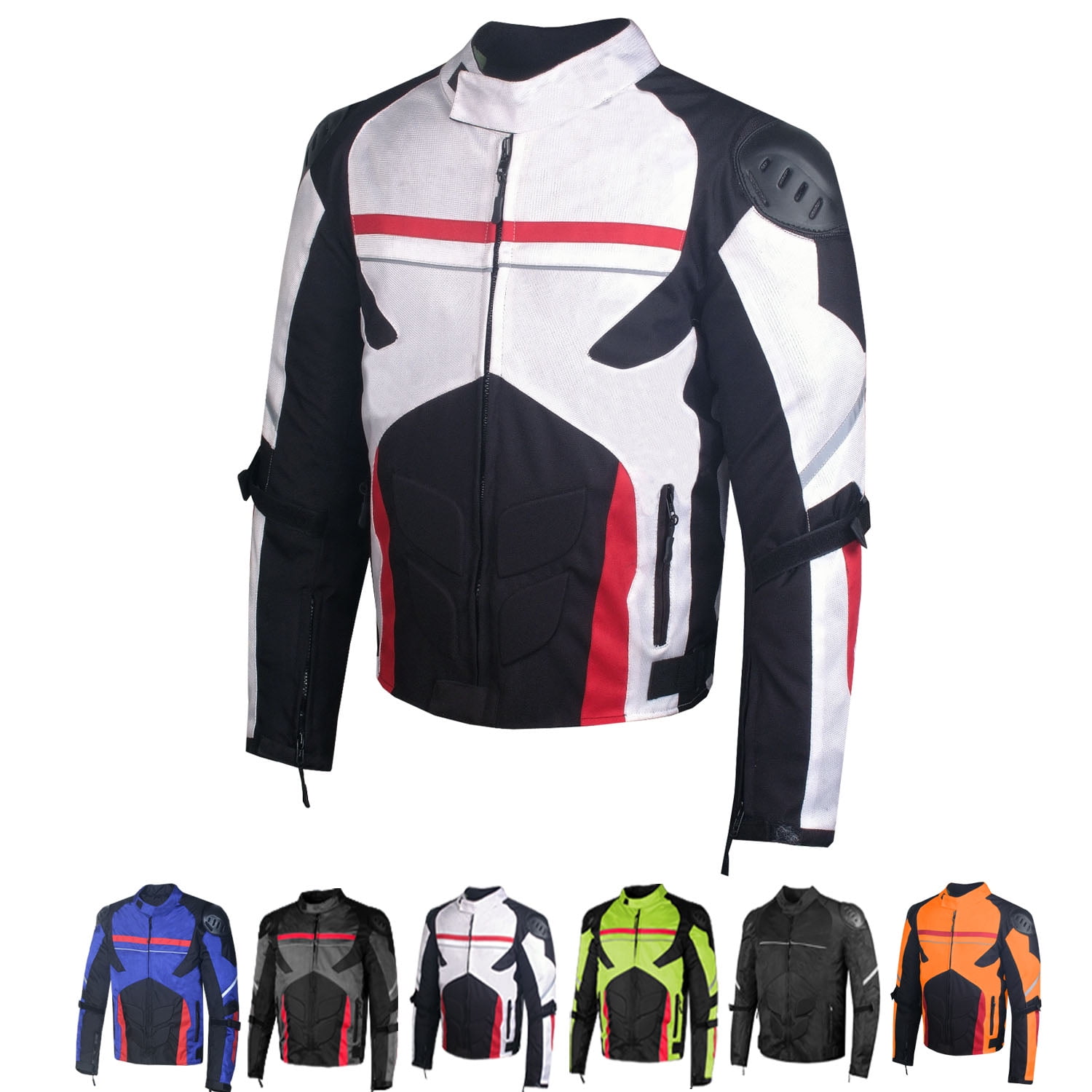 Men Mesh AirTrek Motorcycle Touring Waterproof Rain Armor Biker Jacket White XL