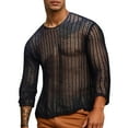 thumbnail image 1 of Men Mesh Long Sleeve T-Shirt Hollow Out See Through Fitted Muscle Top Clubwear Casual Streetwear Breathable Comfortable Men's Loose Fit Shirt Summer Oversized Button Tee, 1 of 5