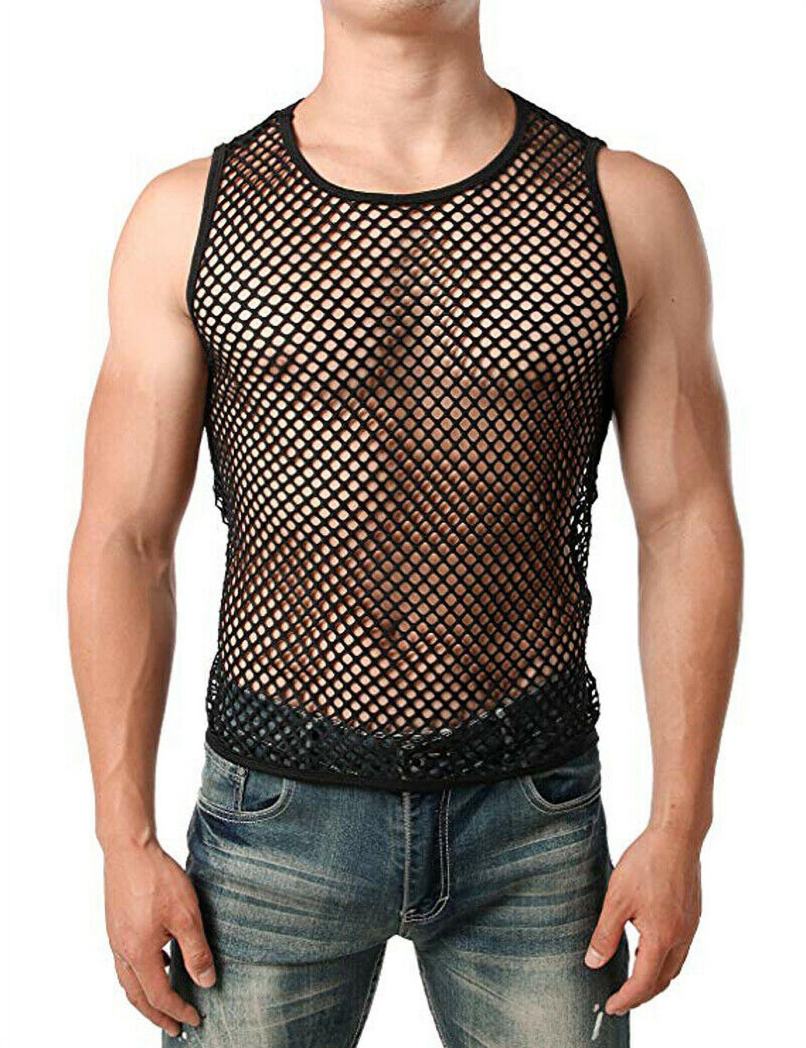 Men Mesh Tank Top See Through Fishnet Vest Sleeveless Fitted Muscle  T-Shirts Tops
