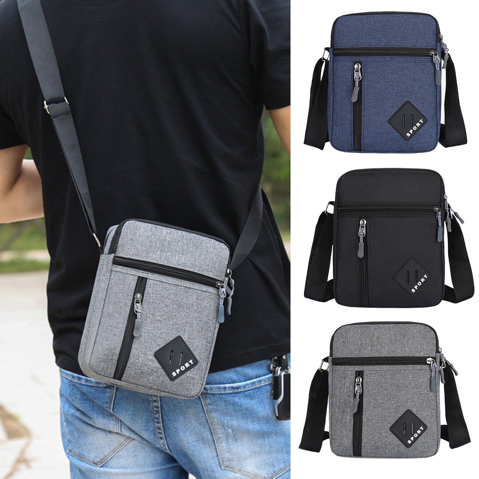 Men Messenger Bag Adjustable Strap Large Capacity Sling Pack Multi Pockets  Waterproof Crossbody Shoulder Bag Satchel Purse for Outdoor,Black