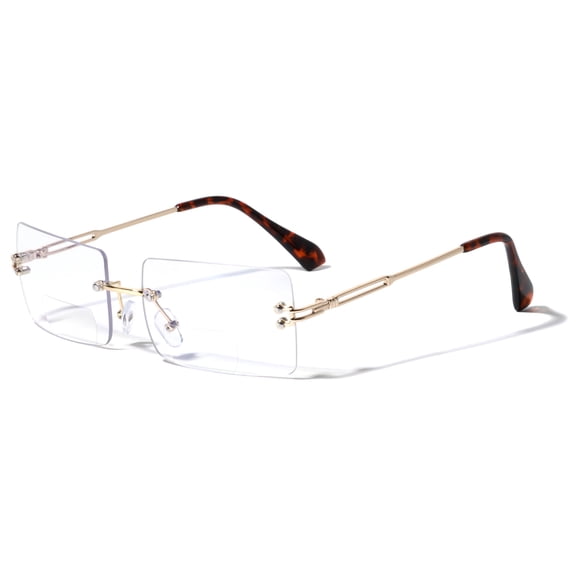 Men Metal Rimless Anti Blue Clear Lens BIFOCAL Reading Glasses - Computer UV Protection Reader +1.00