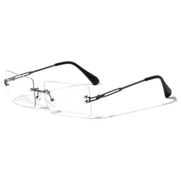 Men Metal Rimless Anti Blue Clear Lens BIFOCAL Reading Glasses - Computer UV Protection Reader +1.00