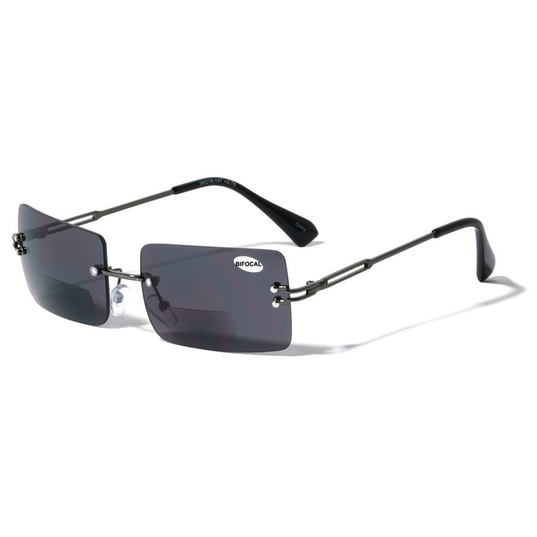 Men Metal Rimless Outdoor BIFOCAL Reading Sunglasses Rectangular