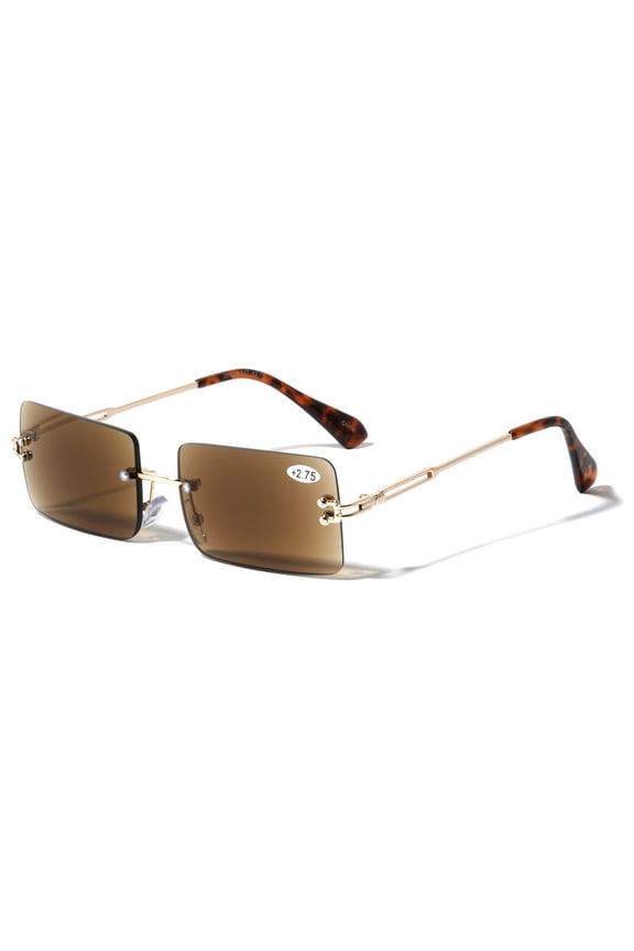 Men Metal Rimless Outdoor Reading Sunglasses - Rectangular Fashion Full Lens Tinted Readers