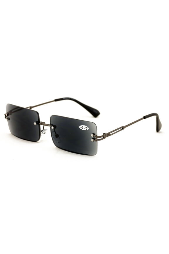 Men Metal Rimless Outdoor Reading Sunglasses - Rectangular Fashion Full Lens Tinted Readers