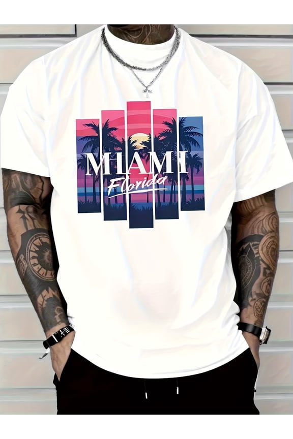Men Miami Florida Palm Trees Sunset T-Shirt