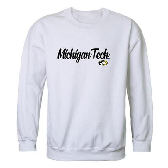 Men Michigan Tech Script Crew Fleece, White - Small