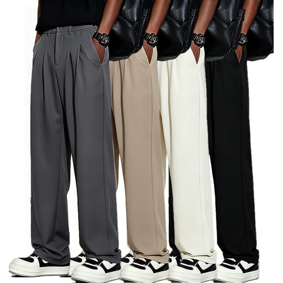 Men Microfiber Wrinkle Free Pleated Dress Pants Expandable Stretch Waist S-XL(1 piece)
