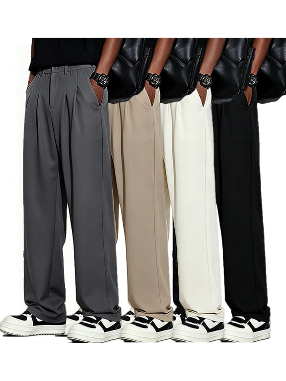 Men Microfiber Wrinkle Free Pleated Dress Pants Expandable Stretch Waist S-XL(1 piece)