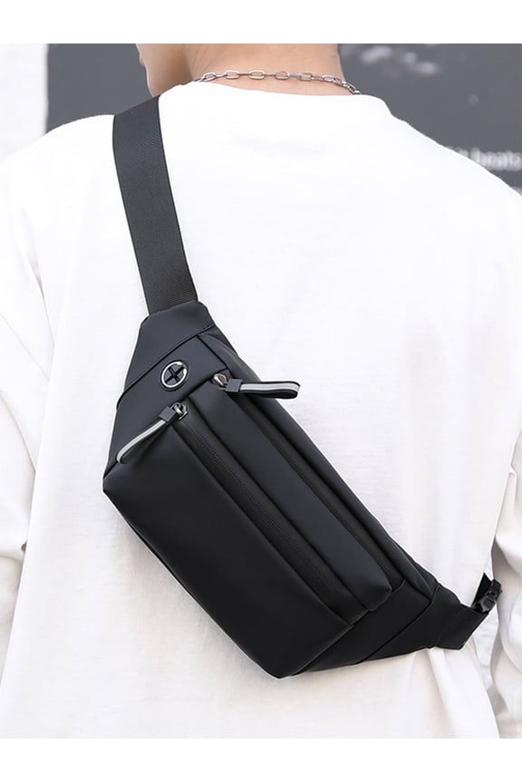 Men Minimalist Earphone Hole Fanny Pack Sling Water Proof Waist Bag Side Bag Bum Bag Multi Functional Belt Bag Travel Sling Bag Winter Hiking Large Capacity Vacation Hip Bag Gifts For Men Black Bag