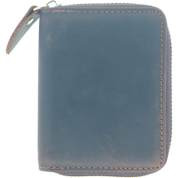 Men Minimalist Leather Wallet Card Holder Distressed Gifts Zipper bag