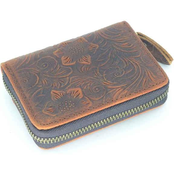 Men Minimalist Leather Wallet Card Holder Distressed Gifts Zipper bag