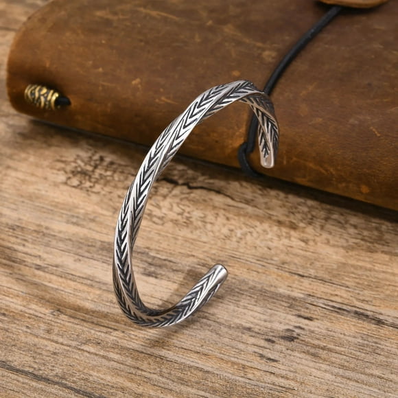 Men Mobius Cuff Bangle,Waterproof 14K White Gold Twisted Chain Bracelet,Valentine's Father's Day Birthday Party Gifts