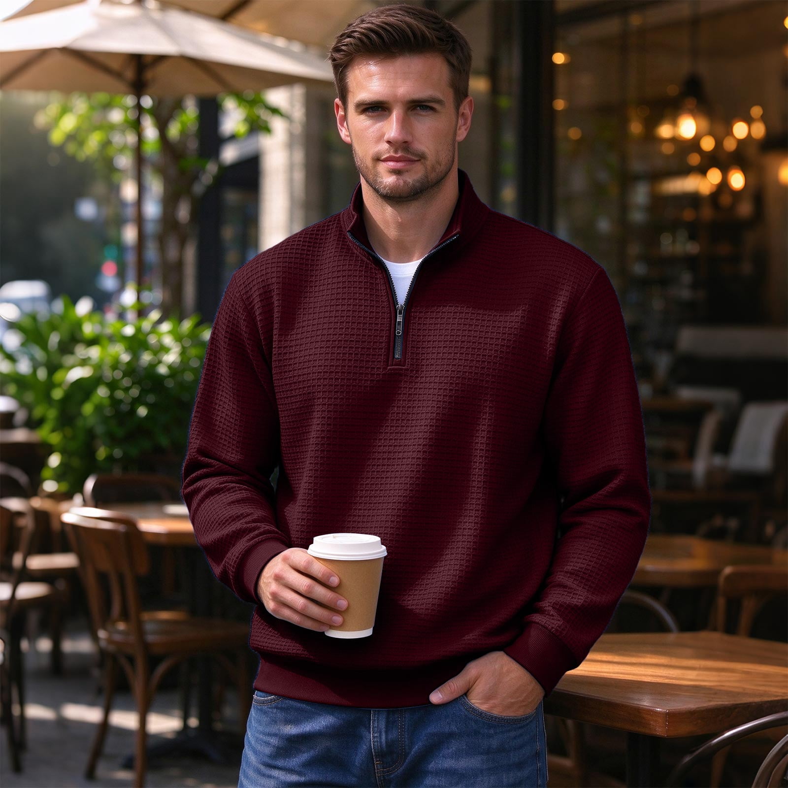 Men Mock Neck Long Sleeve Daily Quarter Zip Sweatshirt 2XL - Walmart.com