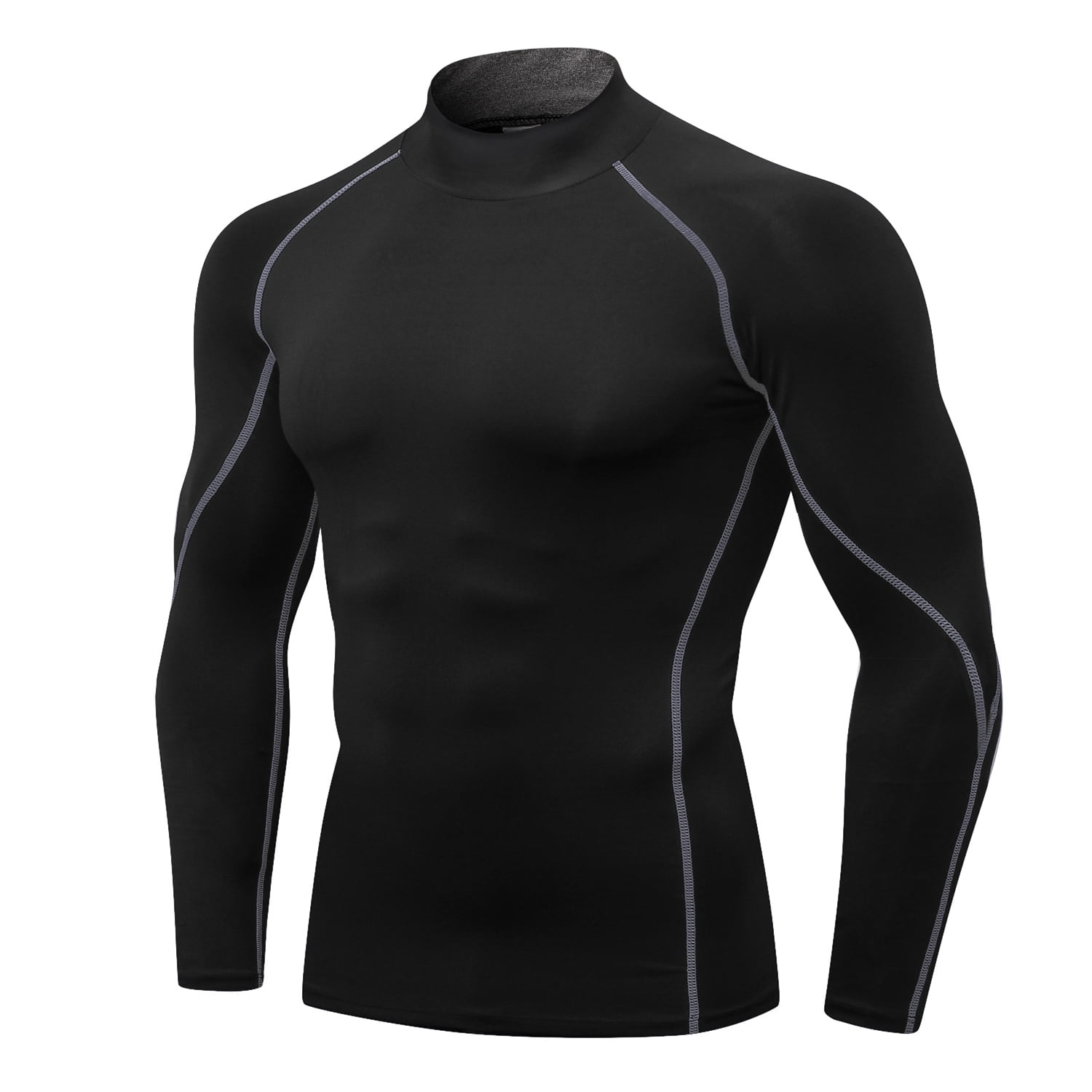 Men Mock Turtleneck Compression Shirt Long Sleeve Football Undershirt Male  Sports Running Base Layer Workout Tops Size Large