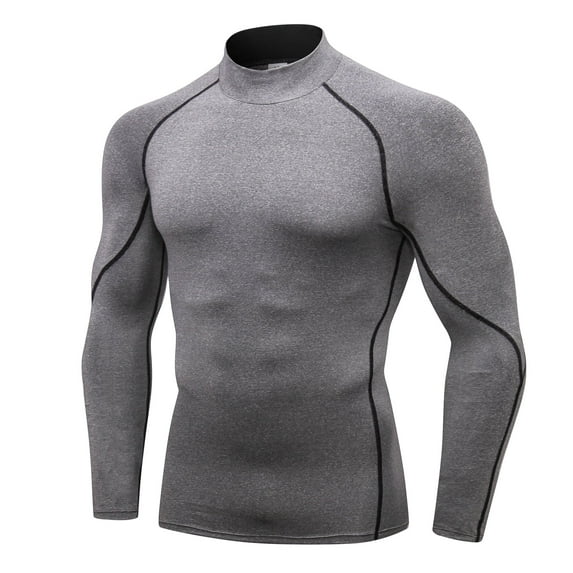 LANBAOSI Men Mock Turtleneck Compression Shirt Long Sleeve Football Undershirt Male Sports Running Base Layer Workout Tops Size Large