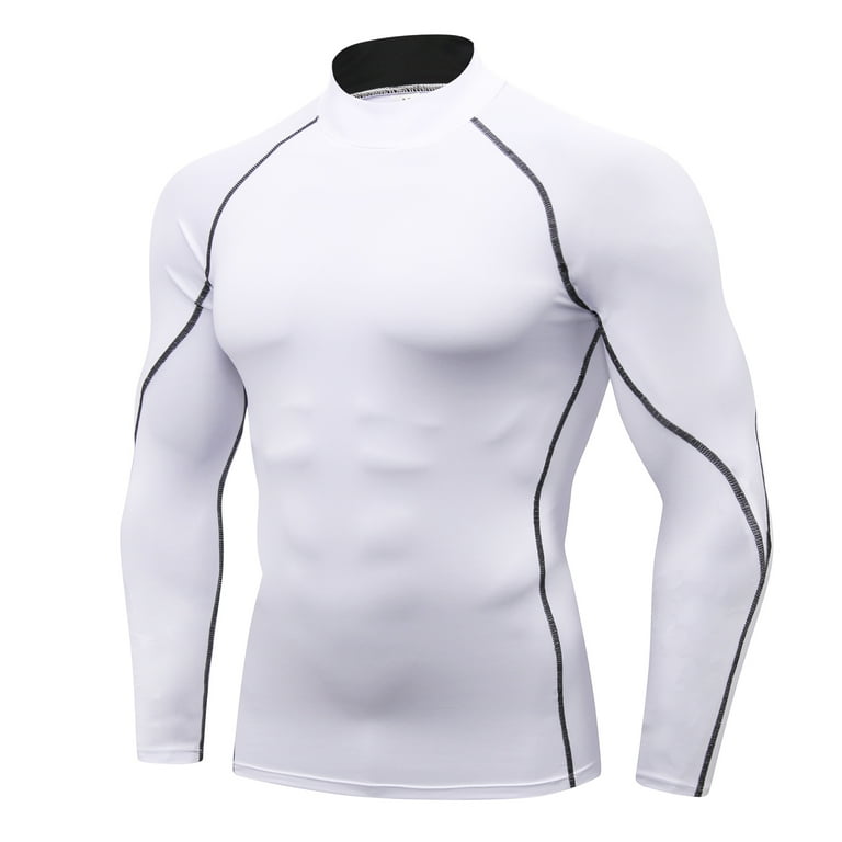 Men Mock Turtleneck Compression Shirt Long Sleeve Football