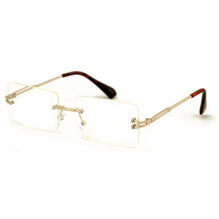 Men Modern Metal Rimless Eyeglasses, Anti Eyestrain UV Glare