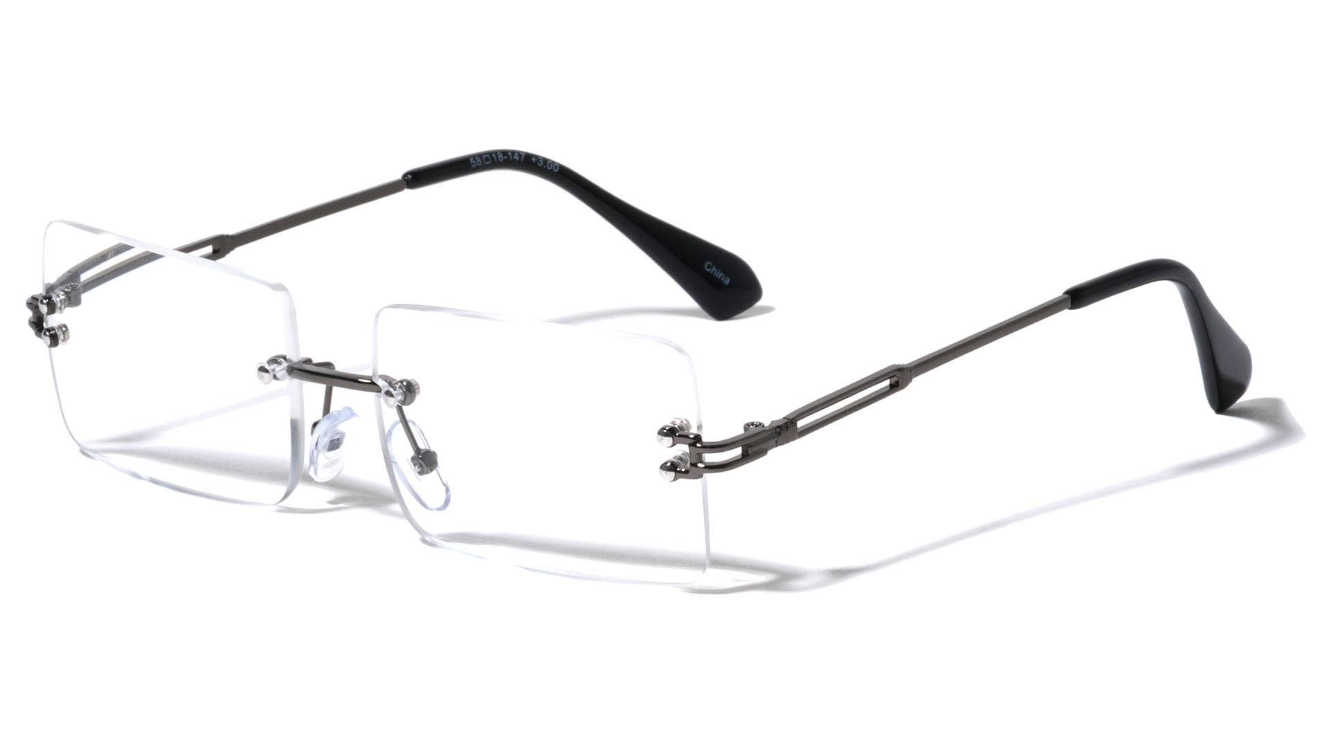 Men Modern Metal Rimless Eyeglasses, Anti Eyestrain & UV Glare - Clear ...