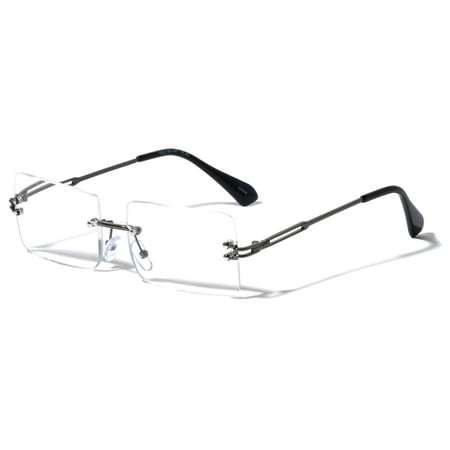 Men Modern Metal Rimless Eyeglasses, Anti Eyestrain & UV Glare - Clear lens reader reading glasses with BLUE LIGHT BLOCKING, UV protection