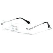 Men Modern Metal Rimless Eyeglasses, Anti Eyestrain & UV Glare - Clear lens reader reading glasses with BLUE LIGHT BLOCKING, UV protection