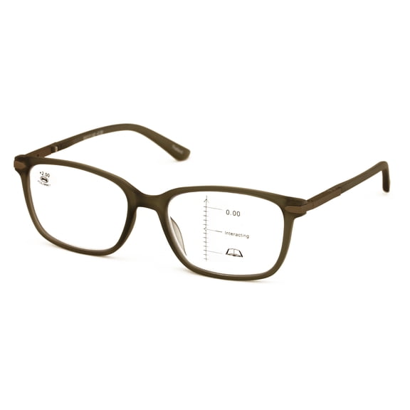 Men Modern Rectangular Progressive Reading Glasses - Clear Zero Power On Top - No Line Reader - Z119 +1.00