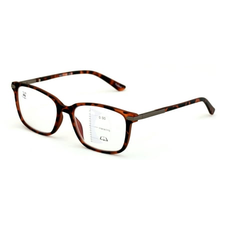 Men Modern Rectangular Progressive Reading Glasses - Clear Zero Power On Top - No Line Reader - Z119 +2.00