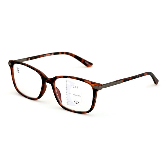 Men Modern Rectangular Progressive Reading Glasses - Clear Zero Power On Top - No Line Reader - Z119 +2.00