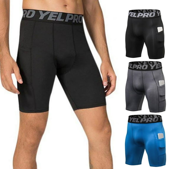 Men Moisture Wicking Compression Shorts Fitness Sports Running Training Perspiration Dry Fit Compression Shorts Russell Training Tit Pants with Pocket Yoga Shorts