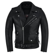 Men Motorcycle Brando Leather Jacket Distressed Zip Up Side Lacing Motorbike Jackets Black-52