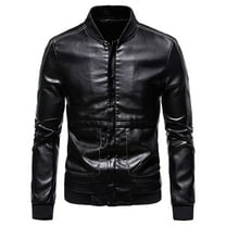 Men Motorcycle Leather Jacket Slim Fit Trend Youth Stand Collar Casual Outerwear Lightweight Stylish Coat