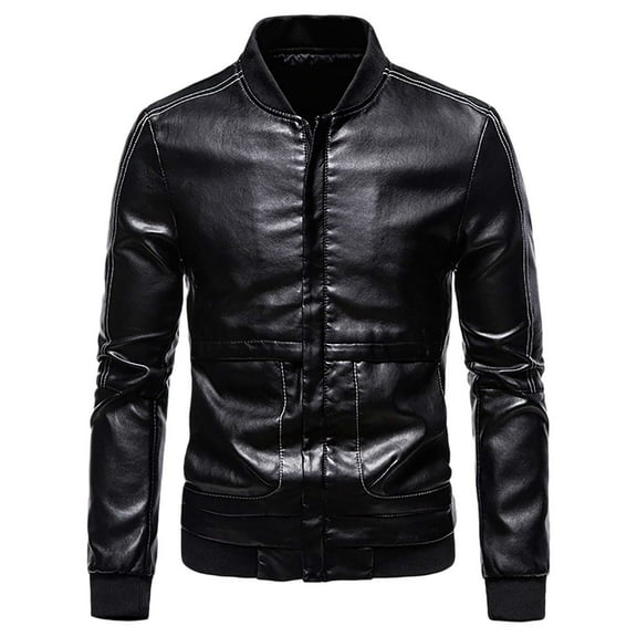 Men Motorcycle Leather Jacket Slim Fit Trend Youth Stand Collar Casual Outerwear Lightweight Stylish Coat