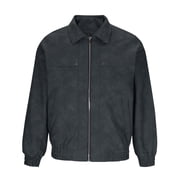 Men Motorcycle Leather Jacket Windbreaker Faux Leather Collared Jackets PU Zip-Up Vintage Lapel Bomber Biker Coats Black, M