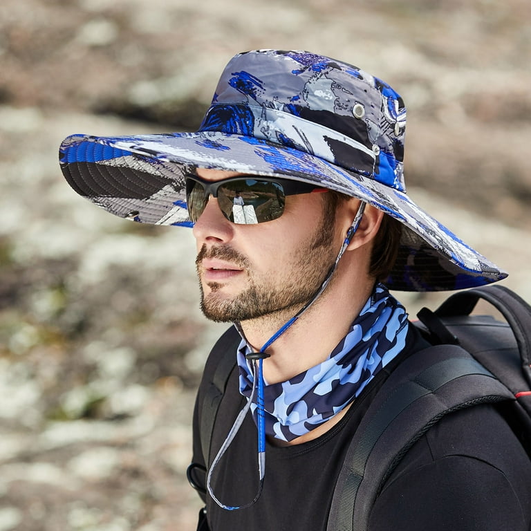 Men Mountaineering Fishing Camouflage Hood Rope Outdoor Shade Foldable  Casual Bucket Hat 