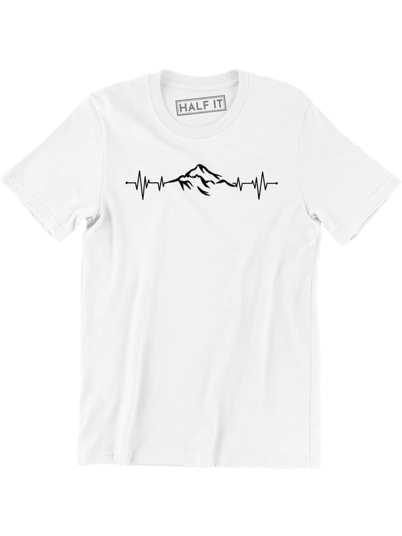 Men Mountains Heartbeat Pulse Hiking Exercise Outdoors Camping T-Shirt