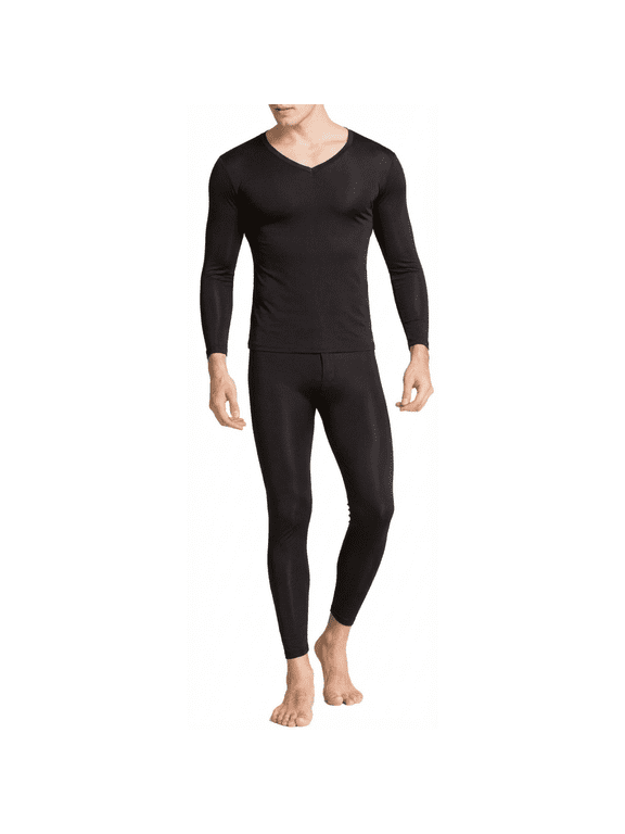 Men Mulberry Silk Long Johns Thermal Underwear V Neck Lightweight Long Johns Base Layer Set