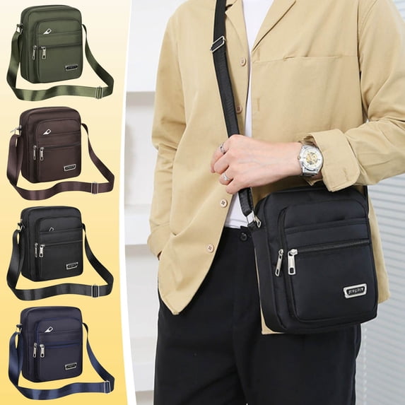 Men Multi-Layer Nylon Crossbody Messenger Bag, Water Resistant Casual Shoulder Bag, Lightweight Business Travel Daily Work Side Purse, Blue