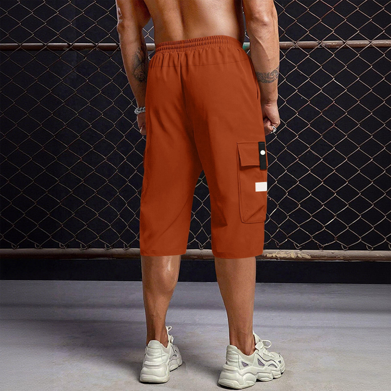 Capre Host Men Multi Pocket 3/4 Long Jogger Capri Pants Lightweight Drawstring ...