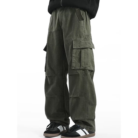 Men Multi Pocket Cargo Pants Relaxed Stretch Expandable Drawstring Waist S-XL