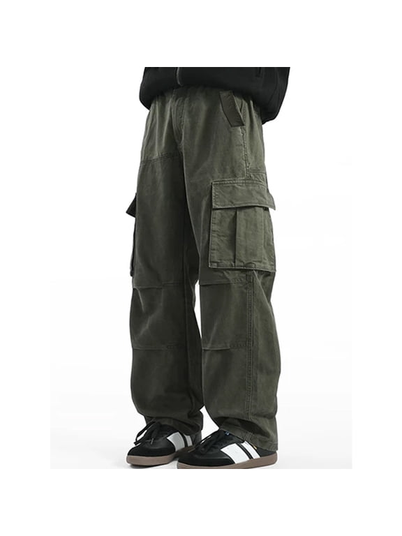 Men Multi Pocket Cargo Pants Relaxed Stretch Expandable Drawstring Waist S-XL