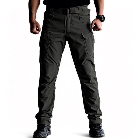 Men Multi Pocket Cargo Pants Stretch Straight Leg Water Repellent Travel Pants