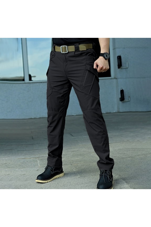 Men Multi Pocket Cargo Pants Stretch Straight Leg Wear Resistant All Season Outdoor Trousers