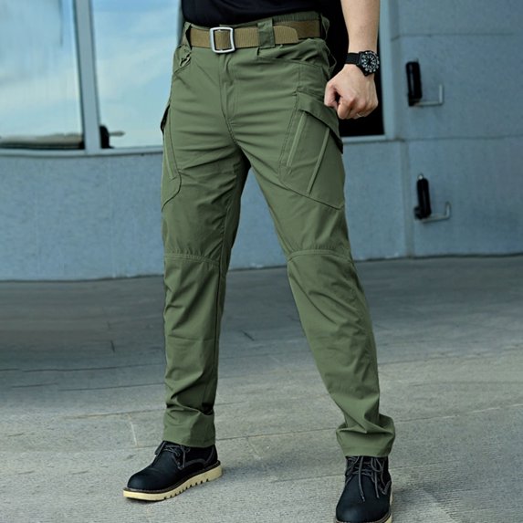Men Multi Pocket Cargo Pants Stretch Straight Leg Wear Resistant All Season Outdoor Trousers