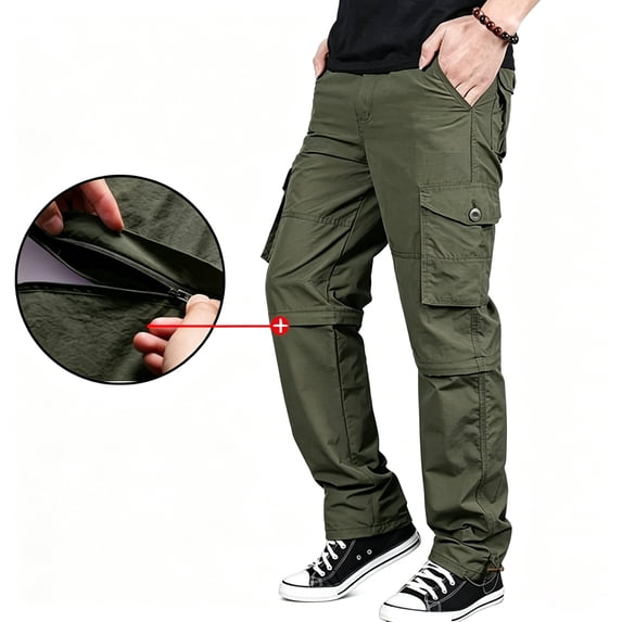 Men Multi Pocket Cargo Pants Stretch Straight Leg Zip Off Wear Resistant All Season Outdoor Trousers
