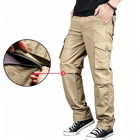 Men Multi Pocket Cargo Pants Stretch Straight Leg Zip Off Wear Resistant All Season Outdoor Trousers