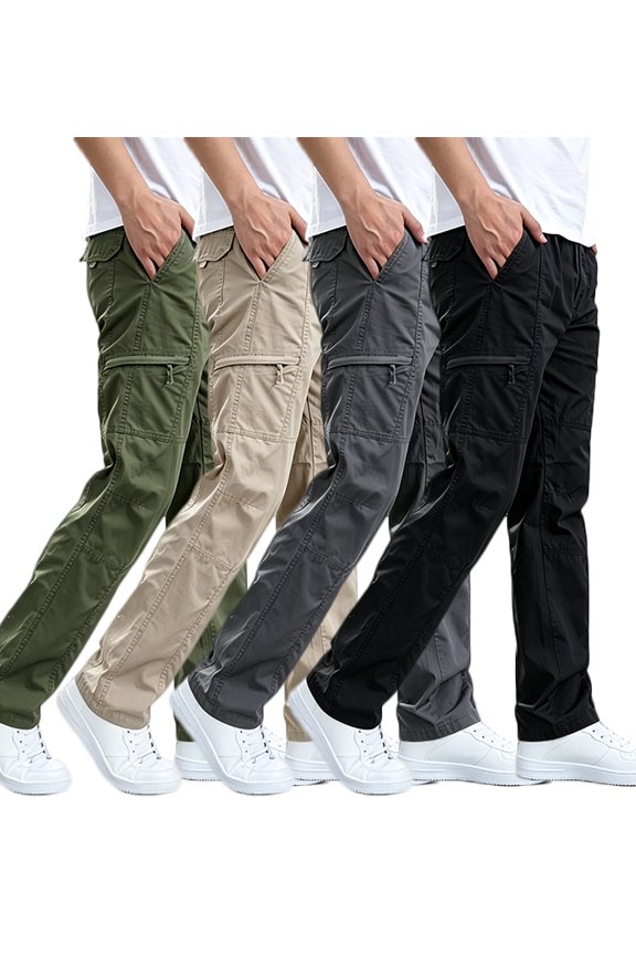 Men Multi Pocket Utility Cargo Pants Regular Stretch Ripstop All Terrain Hiking Trousers S-XL(1 piece)