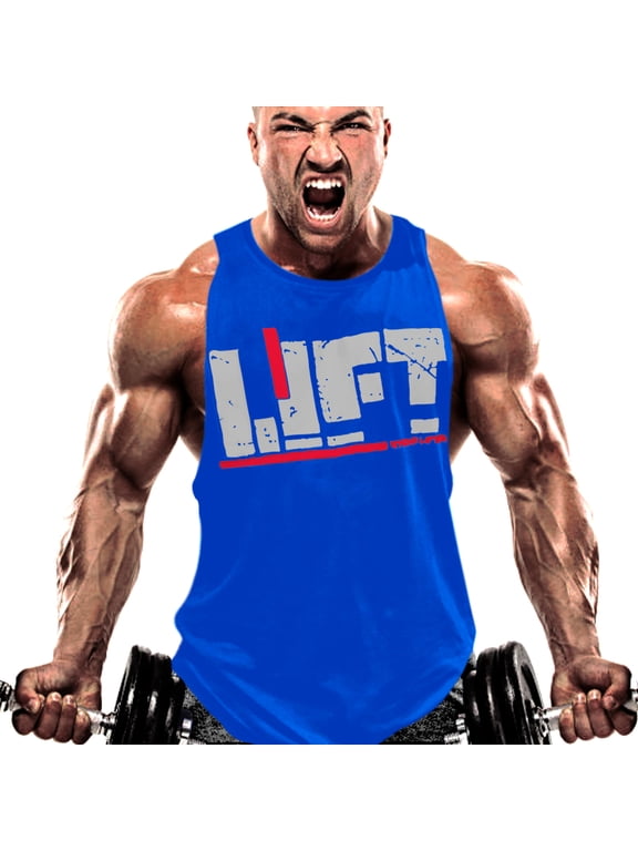 Men Muscle Bodybuilding Sleeveless Shirt Tank Top Gym Singlet Fitness Sport Vest (Blue, Medium)