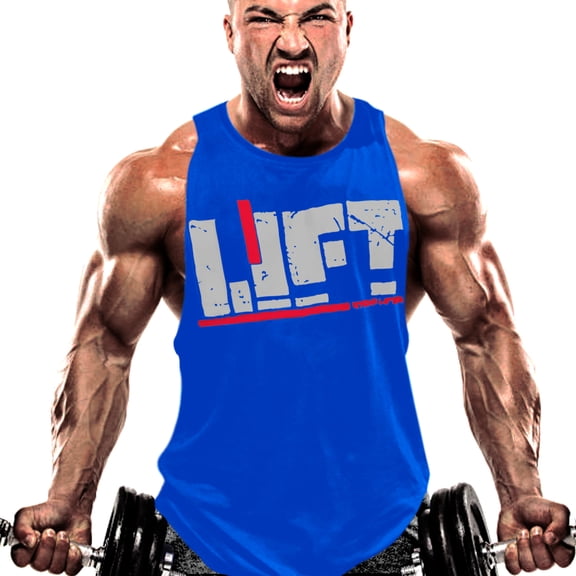 Men Muscle Bodybuilding Sleeveless Shirt Tank Top Gym Singlet Fitness Sport Vest (Blue, XX-Large)