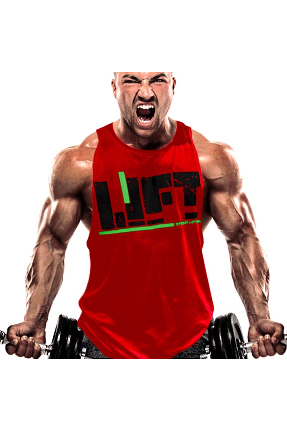 Men Muscle Bodybuilding Sleeveless Shirt Tank Top Gym Singlet Fitness Sport Vest (Red, X-Large)